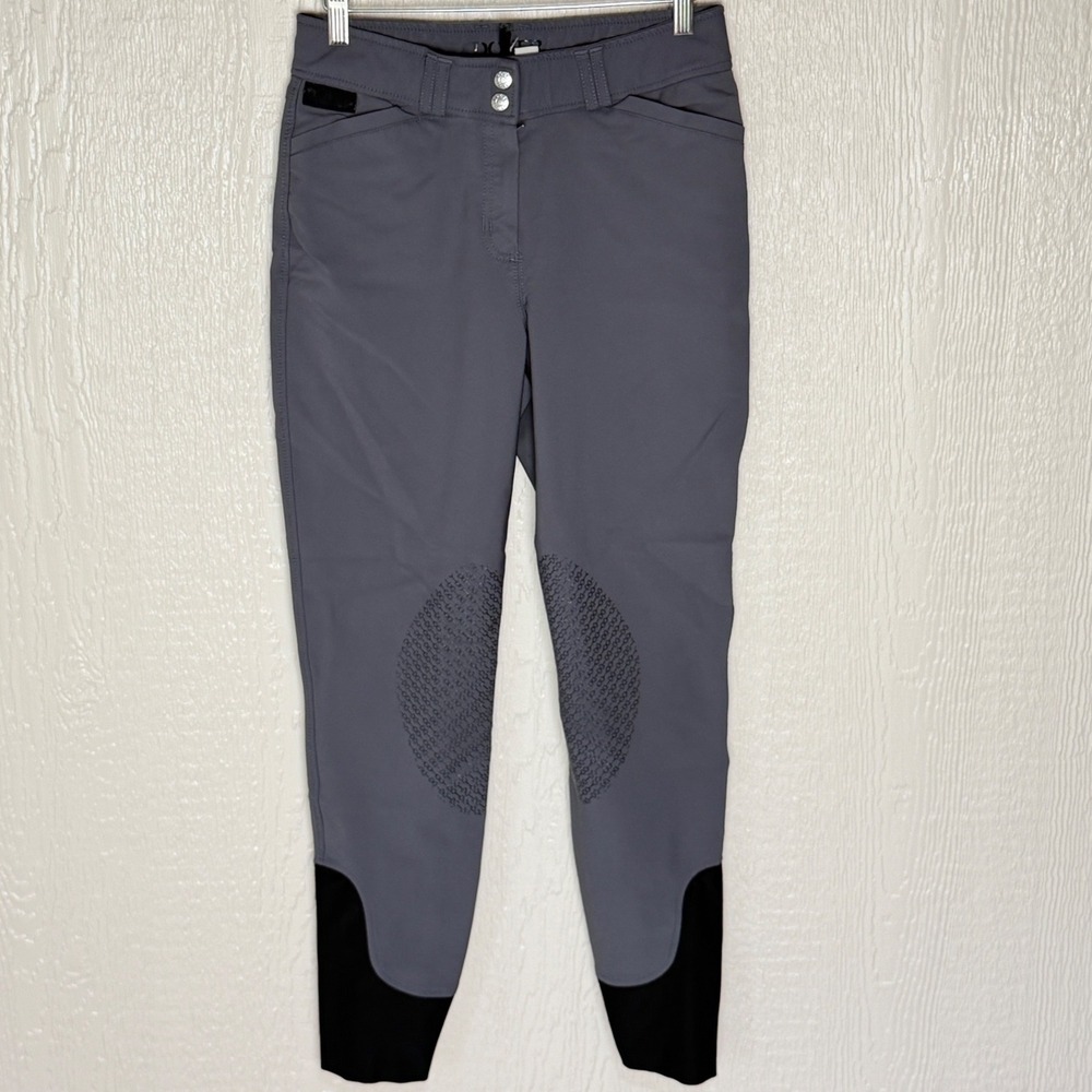 Dover Saddlery Gray Equestrian Riding Breeches Silicone Knee Patch Womens 28